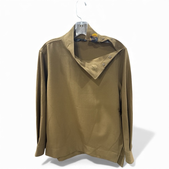 Zara Tops - ZARA WOMAN Asymmetric Button-Neck Long Sleeve Top – Brown – Size M